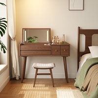 En stock aux États-Unis : Coiffeuse moderne en bois avec éclairage LED, 4 tiroirs, gain de place, avec miroir SZT006