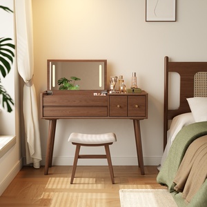 En stock aux États-Unis : <span class=keywords><strong>Coiffeuse</strong></span> moderne en bois avec éclairage LED, 4 tiroirs, gain de place, avec miroir SZT006 - Product Image 1