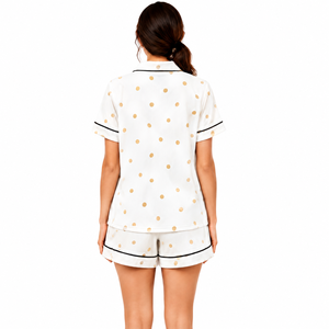 Ensemble de pyjama côtelé en coton imprimé sur toute la surface pour femme, haut boutonné à manches courtes et short assorti, doux et respirant, deux pièces - Product Image 2