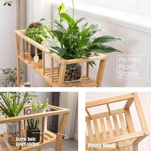 Étagère à fleurs en bambou à double niveau avec rangement pour une utilisation intérieure et extérieure - Product Image 2