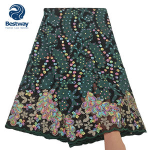 Tissu en dentelle africaine avec paillettes, tulle brodé français, pour mariage, nouvelle collection - Product Image 2