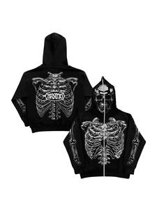 BRAND Men's Black Zip-Up <b>Hoodie</b> Oversized Skeleton Print <b>Gothic</b> Streetwear Knitted Polyester Autumn Wear Hoodies For Outerwear - Product Image 4
