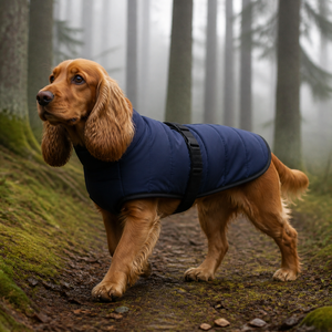 Solid Color Padded <b>Dog</b> Coat Winter Wear for <b>Dogs</b> Classic Design Leisure Style Navy Blue with Black Trim - Product Image 1