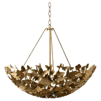 Lustre en fer forgé artisanal XZ Butterfly, feuille d'or, Farfalle, 30 pouces, panier, art artisanal, décoration, luminaire suspendu pour la maison, l'hôtel