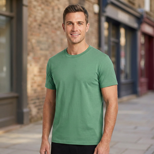 T-shirt vert à manches courtes pour homme, col rond, coupe classique, décontracté, en jersey de coton biologique, respirant, imprimé numérique, 320g - Product Image 1