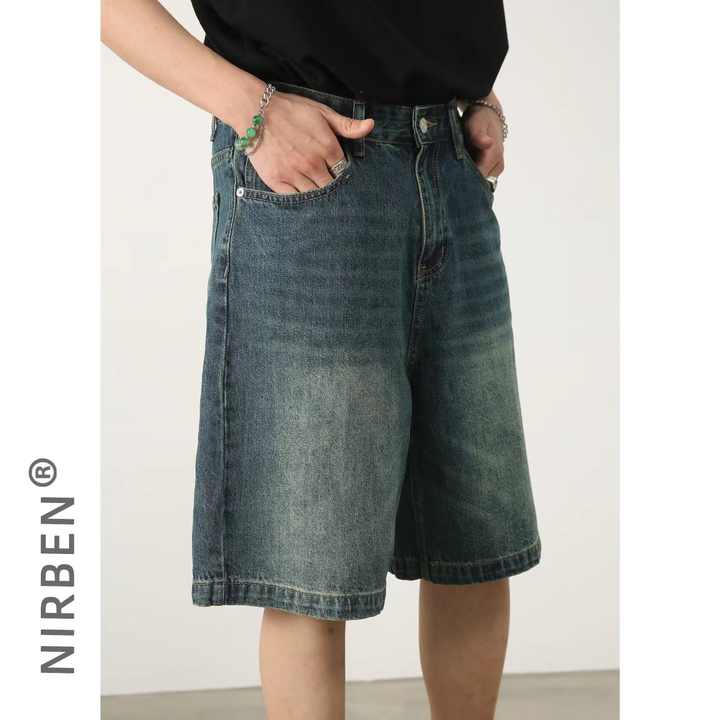 Nirben Denim | New Denim Shorts for Men's Summer Ins Trend Capris Loose and Versatile Casual Pants