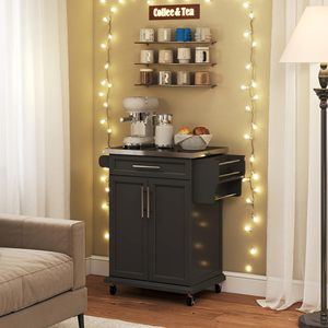 Chariot de cuisine SENYU avec dessus en acier inoxydable, tiroir, porte-serviettes sur roulettes, armoire noire moderne - Product Image 4