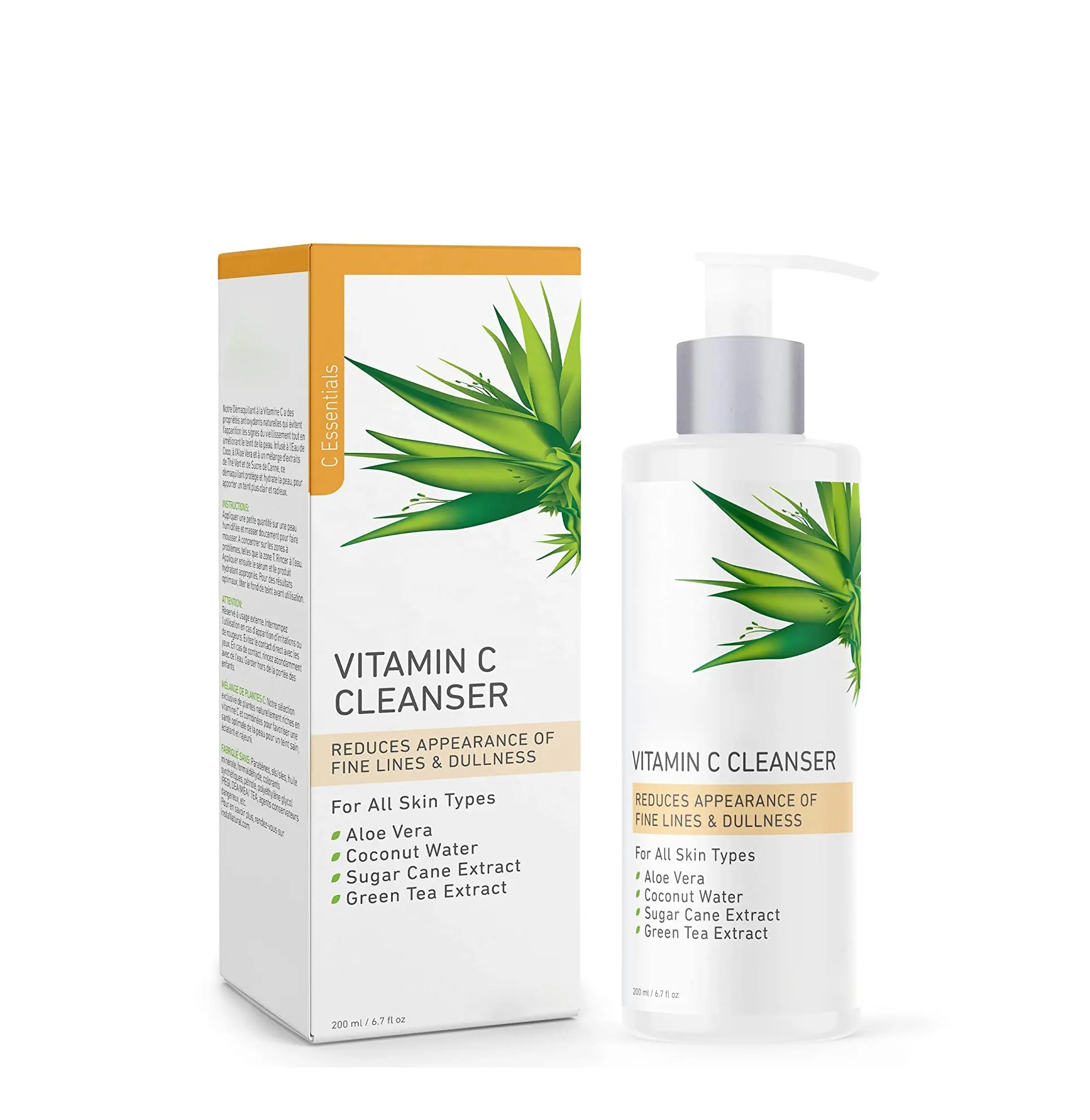 Etiqueta privada facial lavagem esfoliante vitamina c, limpador da pele, anti envelhecimento, poros claros, oleoso, para pele sensível
