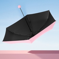 Mini parapluie manuel portable de poche, protection solaire, revêtement noir, couleur unie, promotionnel, pliable, 6 baleines