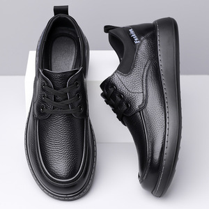 Chaussures en cuir pour hommes, noires, à bout rond, à lacets, plateforme, style décontracté, semelle épaisse, taille adulte 9950 - Product Image 2