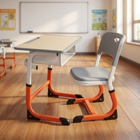 Ensemble bureau et chaise pour étudiants, très vendu, réglable, ergonomique, avec structure métallique, table et chaise en MDF pour salle de classe