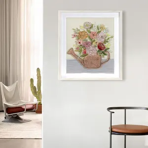 Cuadros de diseño de flores con marco personalizado para el hogar, pintura artística de pared con estampado de vidrio tintado decorativo