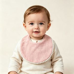 Bavoir pour bébé en coton mousseline doux, couleur unie, avec pompon, absorbant, réutilisable, pour nourrisson, nourrissage, bavoir anti-salive - Product Image 3