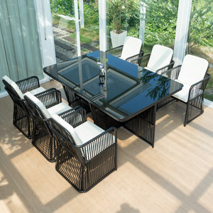 Set di Mobili <span class=keywords><strong>da</strong></span> Giardino in Rattan, Tavoli e Sedie per Esterni, Resistenti all'Acqua e al Sole - Product Image 4