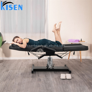 Kisen Made in China Simple White Black Leather Hydraulic Lifting Manually Adjustable <b>Backrest</b> Legrest Beauty <b>Bed</b> - Product Image 4