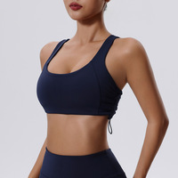 Soutien-gorge de sport effet seconde peau avec cordon de serrage latéral et fronces pour femme, maintien élevé, antichoc, débardeur de yoga, évacuation de l'humidité, vêtement de sport court pour la gym