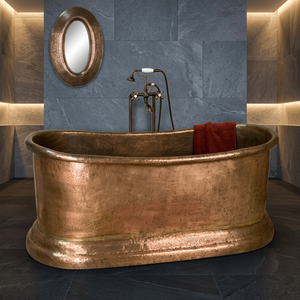 Bañera Ovalada de Cobre Hecha a Mano, Bañera Independiente con Acabado Antiguo y Base con Borde para Baño de Casa u Hotel - Product Image 3