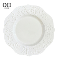 Service de vaisselle de mariage en porcelaine blanche pure à motif de muguet en relief, vaisselle de fête