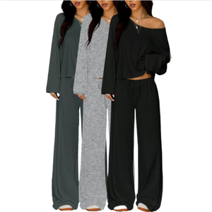 <span class=keywords><strong>เสื้อ</strong></span><span class=keywords><strong>เปิด</strong></span>ไหล่แขนยาวทรงหลวมสไตล์ยุโรป-อเมริกัน พร้อมกางเกงขายาวทรงกว้างแบบเซ็กซี่ - Product Image 1