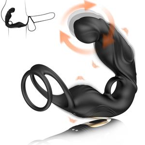 Fernbedienung Doppelte Verwendung Stimulierende Rotation Vibrierender <span class=keywords><strong>Penis</strong></span> ring Anal Butt <span class=keywords><strong>Plug</strong></span> Cockring für Männer - Product Image 6