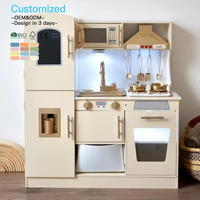Jouet de cuisine en bois éducatif, ensemble de jeu de simulation de cuisine réaliste avec micro-ondes lumineux et sonore, respectueux de l'environnement |   Cuisine de jeu