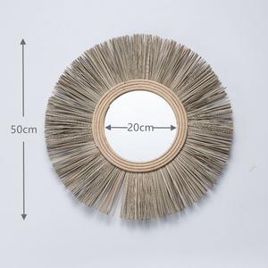 Raffia anyaman jerami rias wajah cermin bulat dekorasi gantung ruang tamu - Product Image 6