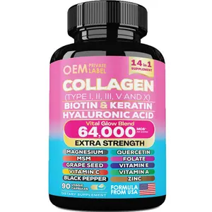 Oem Biotine Collageen Capsules Pillen 64000Mg Biotine & Keratine Hyaluronzuur Marine Collageen Supplement Capsule