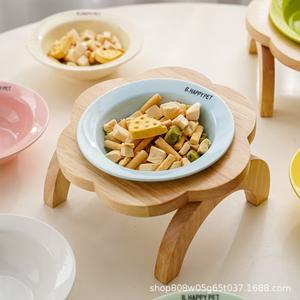 ขาตั้งชามไม้สำหรับสัตว์เลี้ยง B Happy Pet ชามอาหารสัตว์เลี้ยงแบบยกสูง วัสดุไม้เนื้อแข็ง รูปทรงโค้งมน สำหรับแมว - Product Image 3