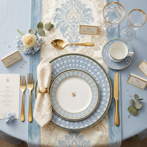 Service de Table de Luxe en Porcelaine Bleue avec Bordure Dorée Véritable, Vaisselle de Mariage en Porcelaine Fine, <span class=keywords><strong>Ensemble</strong></span> Assiettes et Bols en Céramique Motif Cygne Style Palais 2026 - Product Image 5