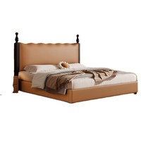 Lit plateforme rembourré moderne et vintage, écologique, avec têtes de lit capitonnées en cuir PU et pieds hauts, base solide en bois de pin