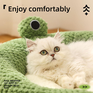 OUFA kualitas tinggi tempat tidur kucing bulat nyaman dilepas kartun mewah rumah hewan peliharaan terbuat dari Linen wol dan serat - Product Image 3