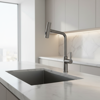 Robinet de cuisine monocommande moderne en laiton, mitigeur eau chaude/froide avec douchette extractible, gris anthracite, pour maison et hôtel