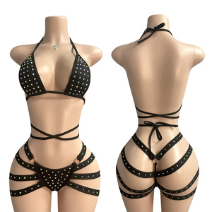 Elites seksi renk baskı dantel üç nokta tarzı seksi iç çamaşırı gece elbisesi - Product Image 3