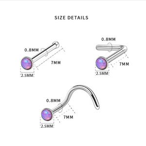 Stainless Steel Opal <b>Nose</b> <b>Studs</b> Pin | <b>L</b>-<b>Shaped</b> Straight Curved Design | Hypoallergenic Children's Wedding Body Piercing Jewelry - Product Image 5