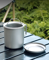 CIEUIS Tasse en titane 420 ml, anti-brûlure, poignée pliable, ensemble de théière avec filtre pour le camping en plein air