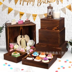 Wooden <b>Display</b> <b>Rack</b> Retro Style Desktop Cake Dessert Stand Multipurpose Storage Box Qx826 - Product Image 1