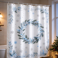 Ensemble de rideaux de douche de Noël avec anneaux et crochets en laiton, imperméables, élégants, décoratifs pour les fêtes, vente en gros pour fournisseurs