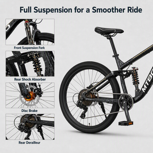 <span class=keywords><strong>VTT</strong></span> MTBGO Nouveau Design Haute Performance, Suspension Intégrale, 21/24 Vitesses, Freins à Disque, <span class=keywords><strong>Potence</strong></span> en Alliage, Vélo <span class=keywords><strong>de</strong></span> Montagne pour Homme Adulte - Product Image 2