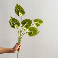 Bunga Anthurium Flamingo PU Realistis Berkualitas Tinggi, Tangkai Tunggal, Bunga Palsu untuk Dekorasi Pernikahan dan Acara
