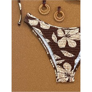 Conjunto de Bikini Floral Boho para Mujer, 2 Piezas, Halter con Tiras Ajustables, Traje de Baño Elástico con Estampado Digital, Spandex y Poliéster - Product Image 3