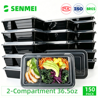 Boîtes en plastique PP de 36 oz de qualité alimentaire, boîtes en plastique personnalisées rectangulaires pour emporter, utilisables au micro-ondes - pour nouilles, sandwichs, salades, sucres