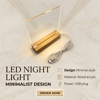 Lampe Veilleuse Lune 3D Moderne, Alimentation USB avec Base en Bois pour Décoration de Chambre, Cadeau Créatif & Éclairage d'Ambiance Hôtelière