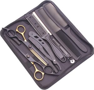Ciseaux de coiffure 6'' en acier inoxydable japonais noir, ciseaux de coupe de cheveux, ciseaux à effiler, ensemble de ciseaux pour cheveux, peignes C1001 - Product Image 4