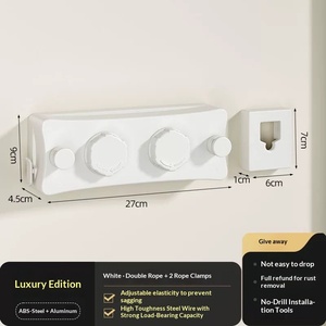 Séchoir à linge invisible rétractable sans perçage à double ligne, 2 niveaux, en ABS et acier inoxydable 304, avec câble métallique de 5,1 m, pour salle de bain - Product Image 6