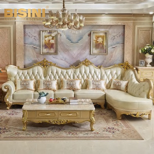 Sofá Esquinero de Madera Dorada Estilo Rococó Luis XV Francés con Intrincados Tallados Florales, Chaise Longue para Sala de Estar - Product Image 1