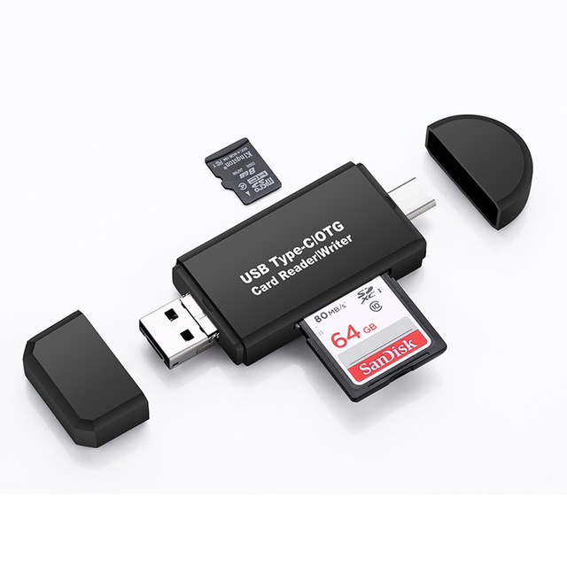 3 in 1 USB C Card Reader for SD microSD Memory Cards OTG Adapter USB 2.0 Type C Reader for Phone and Laptop