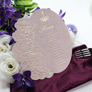 Tarjeta de menú de textura rosa para boda imprimible personalizada menú de mesa de papel dorado de ante de terciopelo para <span class=keywords><strong>restaurante</strong></span> Hotel banquete evento - Product Image 4