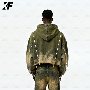 XUFEI Original Sudadera con capucha hecha a medida para hombre y Heavily100 % algodón Rhinestone Cremallera completa Tallas grandes Diseño de gran tamaño Sudadera con capucha - Product Image 2