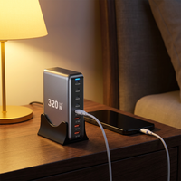 Chargeur de bureau USB-C GaN 320W, 4 ports USB-C + 5 ports USB-A, station de charge rapide PD 100W pour ordinateur portable, téléphone portable, montre intelligente, écouteurs