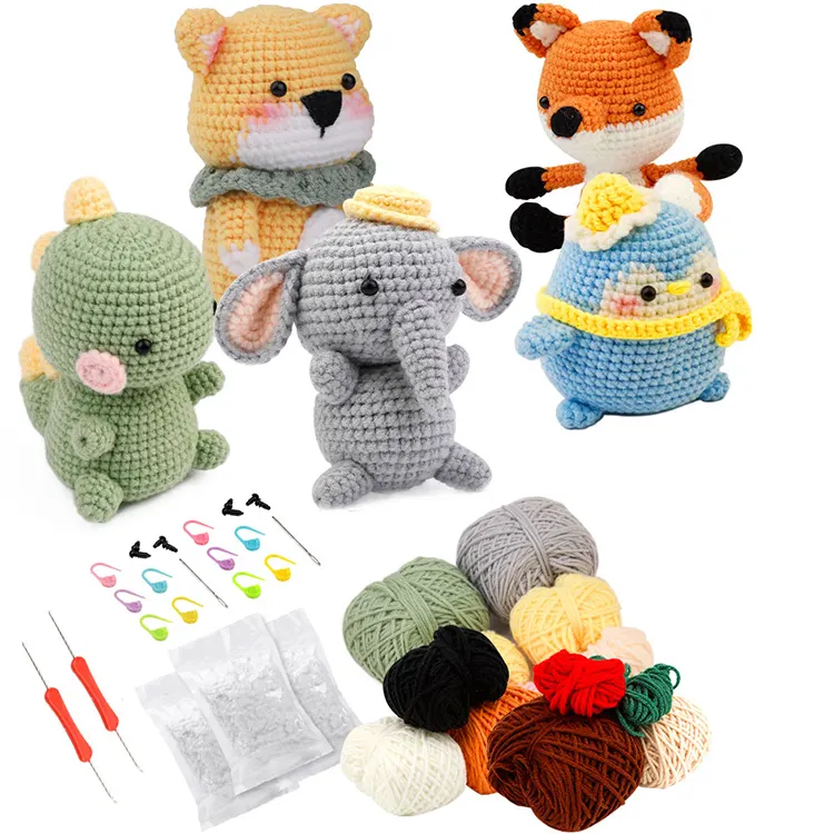 Venta al por mayor tejer a mano crochet animal tejido kit crochet muñeca